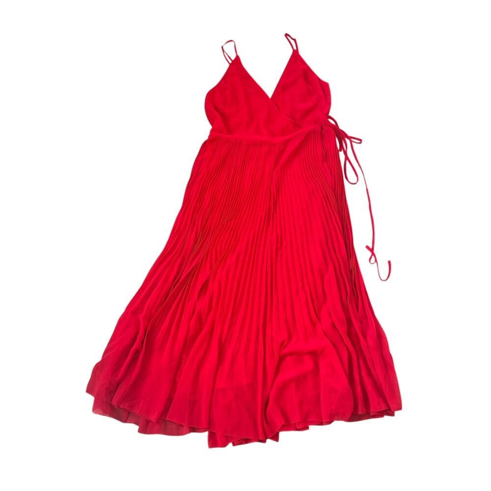 Aritzia Wilfred Wrap Pleated Midi Dress Red - Picture 2 of 11
